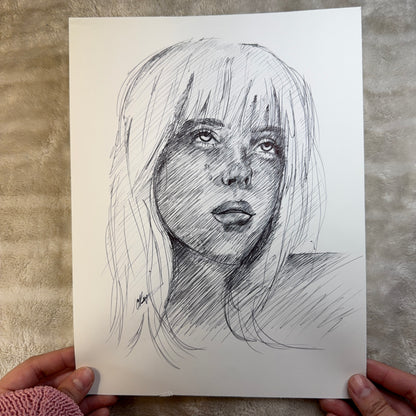 "Billie Eilish" Ink Drawing. 1 of 1 - Original