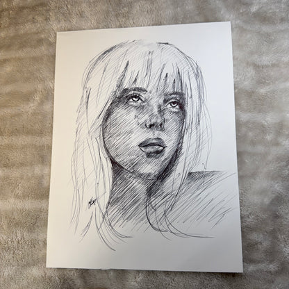 "Billie Eilish" Ink Drawing. 1 of 1 - Original